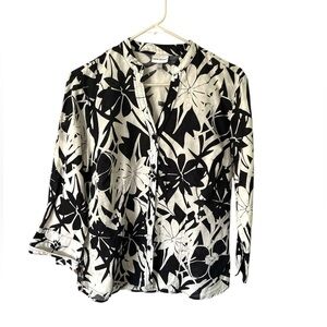 Harve Benard Linen/Cotton Blend Floral Top, Size L